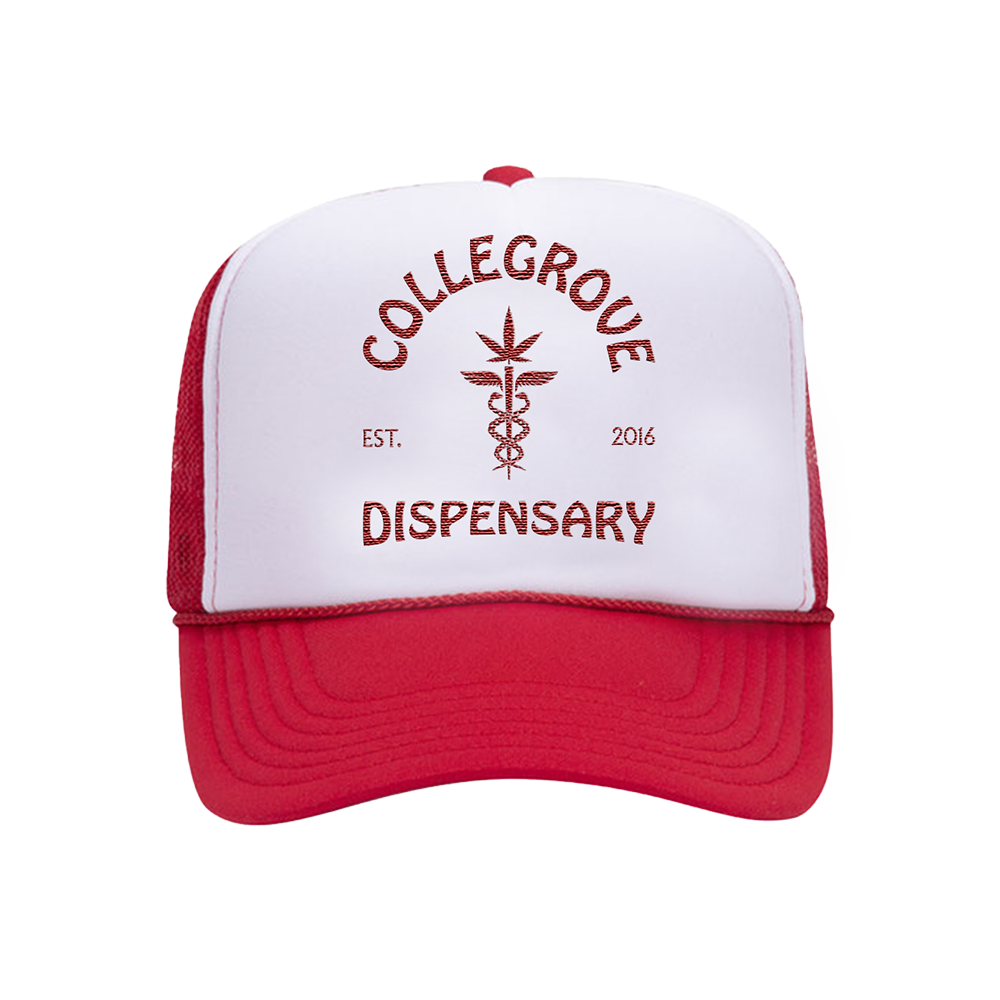 Collegrove Dispensary Trucker Hat on Red/White