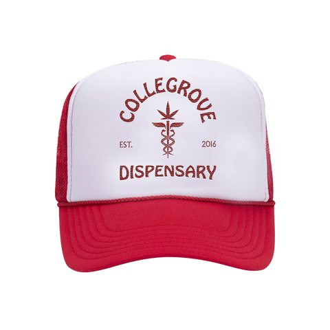 Collegrove Dispensary Trucker Hat on Red/White