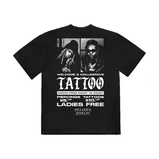Collegrove Tattoo T-Shirt on Black - Back 